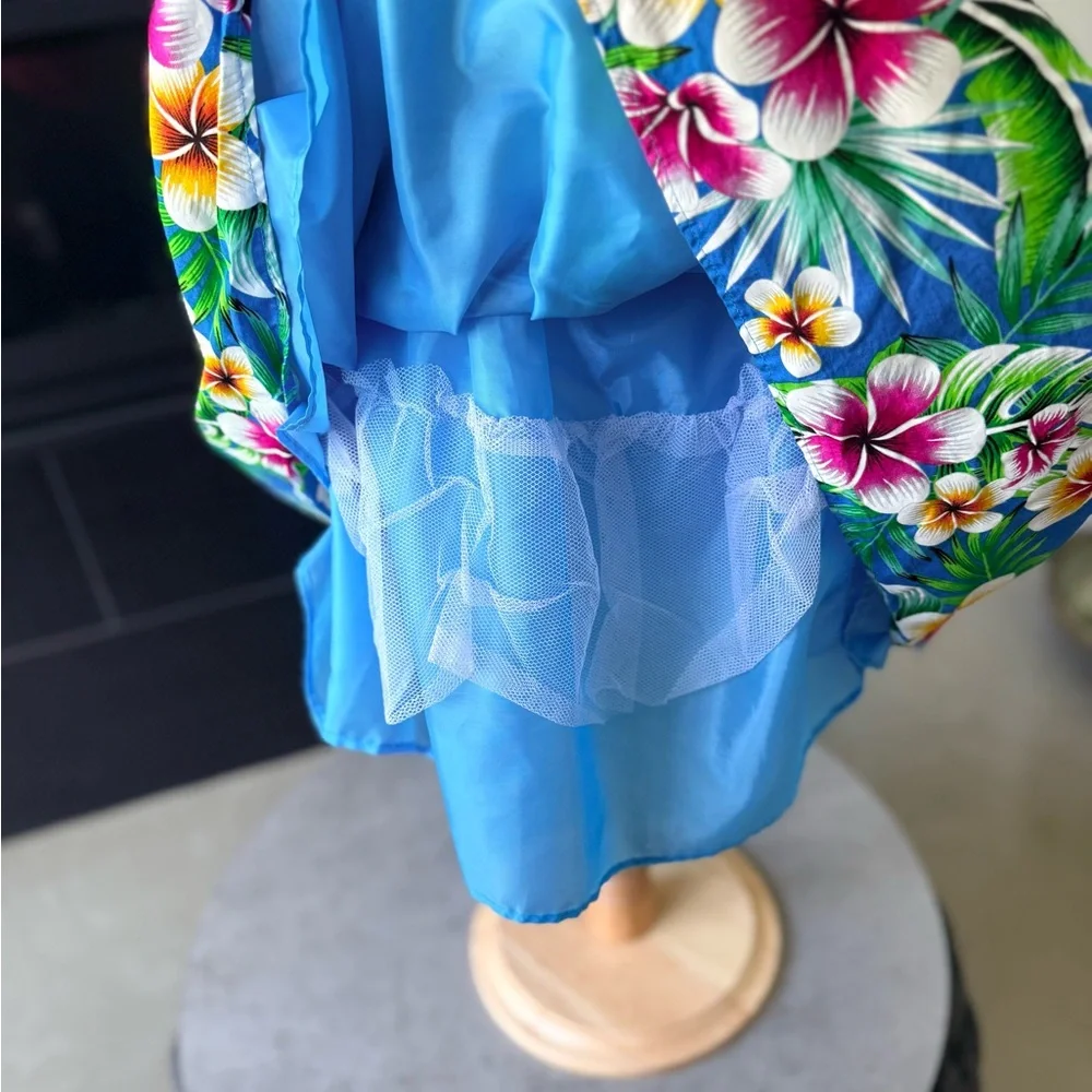 Bright Blue Tropical Floral Hawaii Girls' Dress